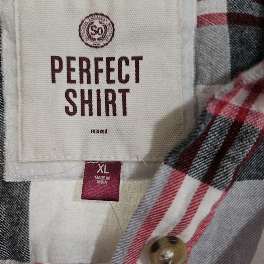 SO Plaid Button-Down Shirt in Red, Black, and White - Picture 6 of 12